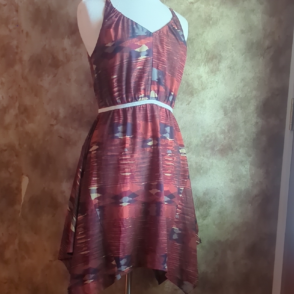 Ecote Red Asymmetrical Sundress Spaghetti Strap Casual